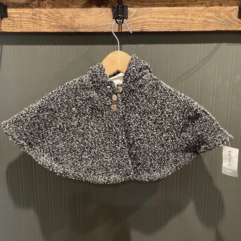 Carters Baby Girls 6M Hooded Poncho Faux Fur Lined NWT shawl cape coat outerwear